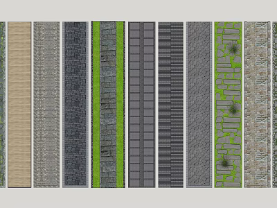 Diverse Road Facilities Paving Types Featuring Wooden Stone Grass And Grid Textures 3d model