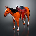 Orange Horse with Black Mane White Legs and Red Decorated Saddle on Reflective Surface 3d model