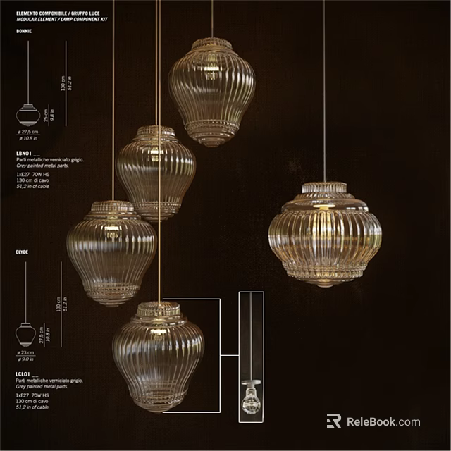 Set of Ribbed Glass Chandeliers For Modern Interior Home Decor Design 3d model 