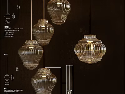 Set of Ribbed Glass Chandeliers For Modern Interior Home Decor Design 3d model