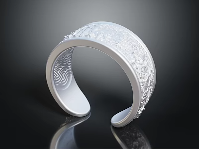 Silver Engraved Bracelet With Delicate Pattern And Open Design Sleek Surface 3d model