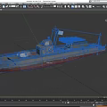 Military Warship With Gray Hull Red Bottom And Deck Weapon Systems 3d model