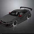 Silver Modified BMW Sports Car With Rear Spoiler Red Side Mirrors And Black Wheels