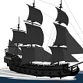 Sailing Ship with Multiple Black Sails Sailing Across Open Ocean Waters 3d model