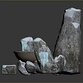 Snow Covered Rocks With Blue Luminous Glow And Fire Bowl Natural Landscape