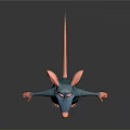 Blue Cartoon Mouse With Large Ears Pink Nose Paws In Standing Pose On Dark Background