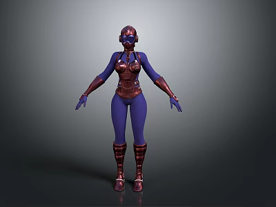 3D Sci Fi Character With Blue Red Armored Suit And Helmet Design 3d model
