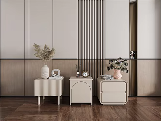 Cream wind bedside table background wall 3d model