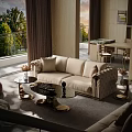 Luxurious Modern Beige Tufted Sofa With Glass Top Coffee Tables Gold Metal Base
