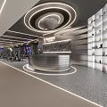 Modern Fitness Gym Reception Area With Circular Lighting And Displays