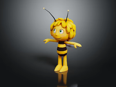 Cartoon Bee Character With Yellow Black Striped Body Green Eyes And Antennae 3d model