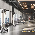 Modern Fitness Gym Interior With Workout Equipment Mirrors And Lighting Design