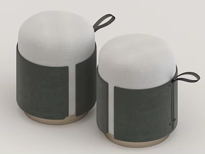 Two Round Stools With White Cushions Dark Gray Straps And Black Handles 3d model