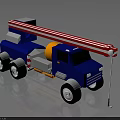 Blue Truck With Red And White Striped Long Crane Arm And Black Wheels