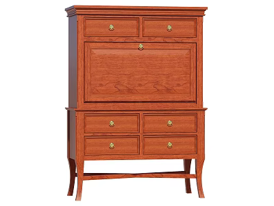 Elegant Brown Wooden Decorative Cabinet With Multiple Drawers And Brass Handles 3d model