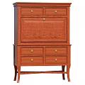 Elegant Brown Wooden Decorative Cabinet With Multiple Drawers And Brass Handles