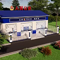Police Station Architectural Components With Blue Roof White Walls Glass Windows And Fence