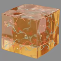 Transparent Decorative Cubes Featuring Orange Blue Shades Curved Lines And Small Colorful Dots