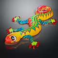 Colorful Lizard Shaped Plush Furniture Pillow With Vibrant Patterns And Red Toes