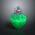 Heart Shaped Transparent Container With Green Liquid And Silver Chain Lid