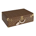 Stacked Brown Suitcases with Repeating Patterns Golden Clasps Handles and Classic Design 3d model