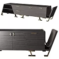 Modern Black Wooden TV Stand With Gold Metal Legs And Storage Cabinets Design