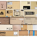 Stacked Cardboard Boxes With Various Labels Different Brands And Shipping Packaging 3d model