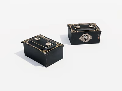 Two Black Decorative Boxes With Golden Accents And Metal Clasps 3d model