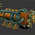 Futuristic Industrial Machinery With Orange Blue Pipes Circular Components And Warning Signs
