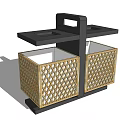 Outdoor Public Trash Bin With Black Top And Lattice Baskets On Green Grass
