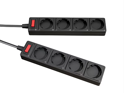 Black Power Strip Featuring Red Switch And Multiple Sockets For Home Office Use 3d model