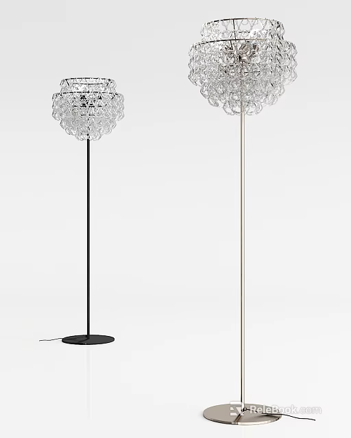 Modern Crystal Floor Lamps with Transparent Spherical Shades and Black Silver Poles 3d model 