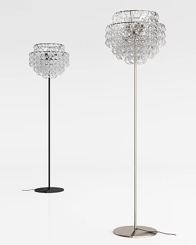 Modern Crystal Floor Lamps with Transparent Spherical Shades and Black Silver Poles 3d model