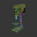 Green Metal Workbench With Drill Press And Stable Surface Design