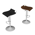 Modern Black and Brown Leather Bar Stools with Adjustable Silver Metal Base 3d model