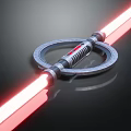 Red Lightsaber Weapon With Silver Circular Hilt Guard On Black Background 3d model