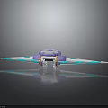 Futuristic Advanced Mechanical Weapon Design With Purple Teal Striped Wing Like Structure
