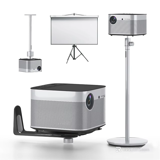 Projection Monitoring Equipment With Projectors Screens And Stand Mounted Devices Setup 3d model 