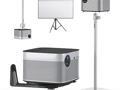 Projection Monitoring Equipment With Projectors Screens And Stand Mounted Devices Setup 3d model
