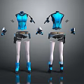 Futuristic Blue Bodysuit Costume With White Pants Boots And Gloves