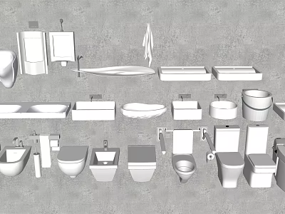 Various Toilet and Bathroom Fixtures Including Sinks Mirrors and Towel Racks 3d model