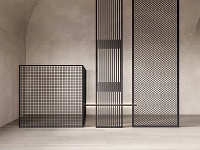 Modern Metal Room Dividers With Grid Pattern Vertical Slats And Geometric Design 3d model