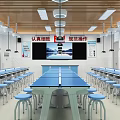 Modern Laboratory With Blue Tables Light Blue Stools And Lights 3d model