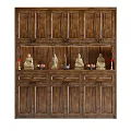 Traditional Carved Wooden Buddhist Shrine Cabinet With Buddha Statues Fruits And Candles
