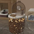 Modern Wooden Cat Tree With Transparent Food Storage Container And Cat Food Pellets