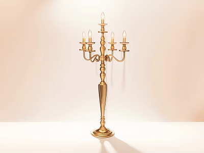 Decorative Golden Brass Candelabra Lamp With Multiple Arms And Elegant Design 3d model