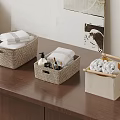 Natural Fabric Storage Baskets For Organizing Towels And Toiletries On Bathroom Countertop