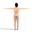 Woman in Blue Bikini Standing with Arms Extended Full Body Front View