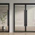 Modern Glass Doors With Black Frames Green Plant And Wooden Floor
