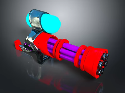 Sci Fi Weapon Design With Red Cylinder Purple Components Silver Accents And Blue Glowing Part 3d model